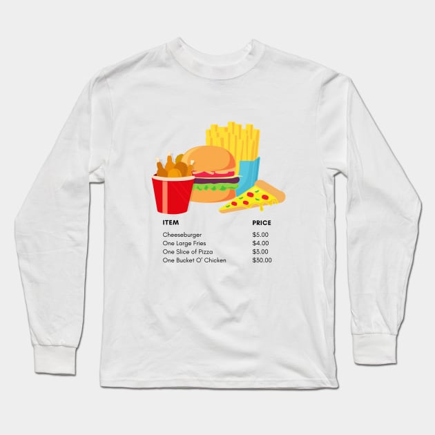 Fast Food Menu items Design Long Sleeve T-Shirt by sticksnshiz